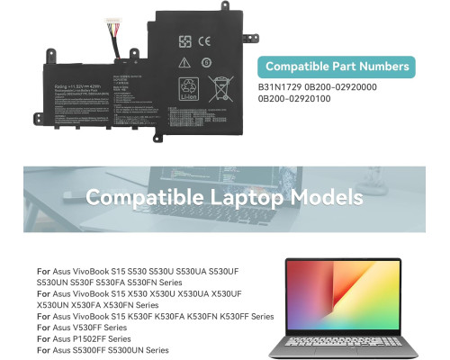 Акумулятор B31N1729 для ноутбуків Asus