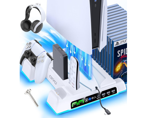 Підставка для PS5/PS5 Slim/PS5 Pro з 3-швидкісним вентилятором та підсвічуванням