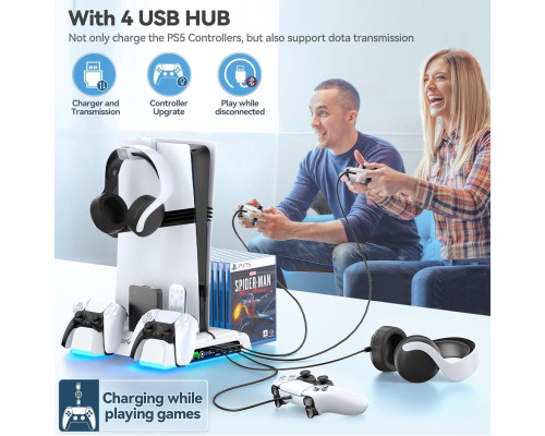 Підставка для PS5/PS5 Slim/PS5 Pro з 3-швидкісним вентилятором та підсвічуванням