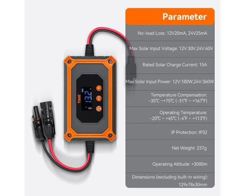 Контролер заряду сонячних батарей PowMr 15A 12V/24V MPPT