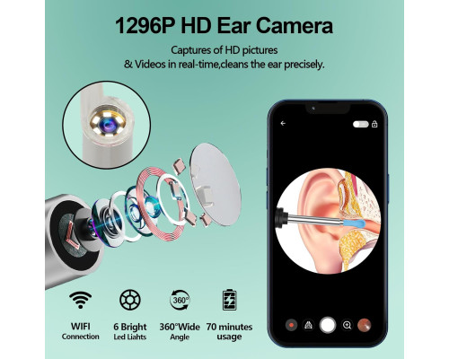 Водонепроникний отоскоп для видалення вушної сірки 1080P HD WiFi
