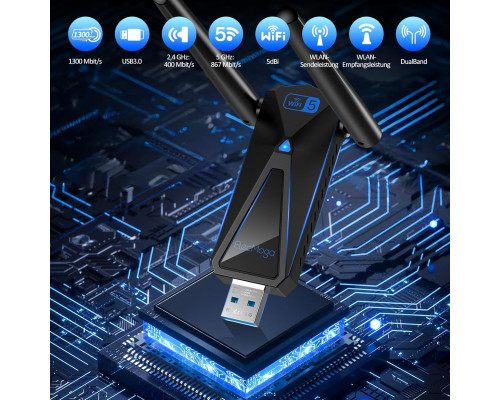 Мережевий USB адаптер Wi-Fi 1300 Мбіт/с з 2 антенами