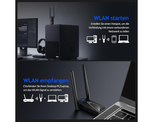 Мережевий USB адаптер Wi-Fi 1300 Мбіт/с з 2 антенами