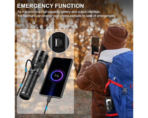 Акумуляторний ліхтар LED з USB-C зарядкою та функцією Power Bank