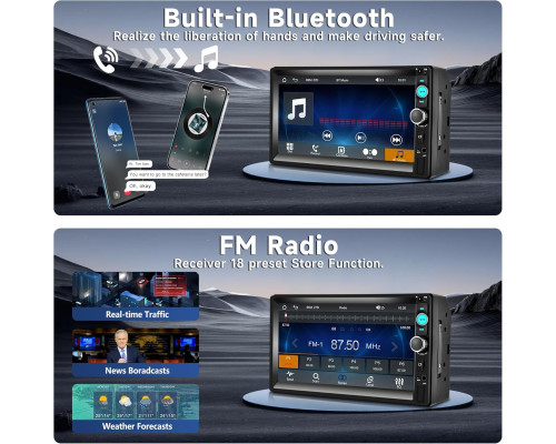Бездротова автомагнітола з сенсорним  дисплеєм Bluetooth