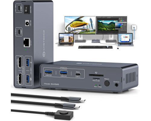 Док-станція USB-C з KVM-перемикачем для 2 ПК та 2 моніторів