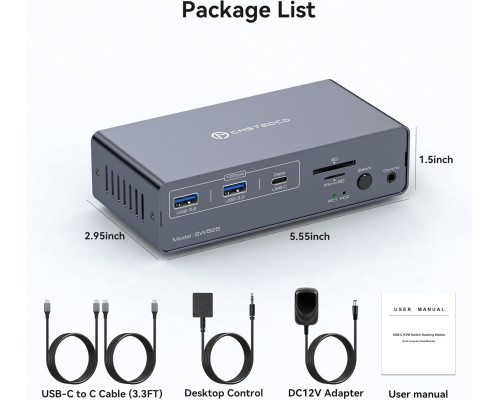 Док-станція USB-C з KVM-перемикачем для 2 ПК та 2 моніторів
