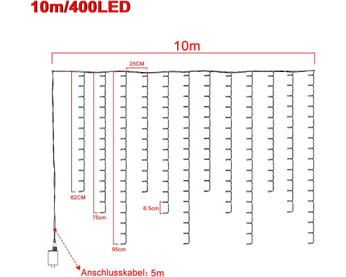 Світлодіодна гірлянда-штора 10 м, 400 LED, теплий білий для дому