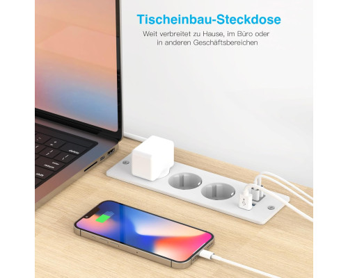Вбудований подовжувач настільний на 3 гнізда з USB-A та USB-C