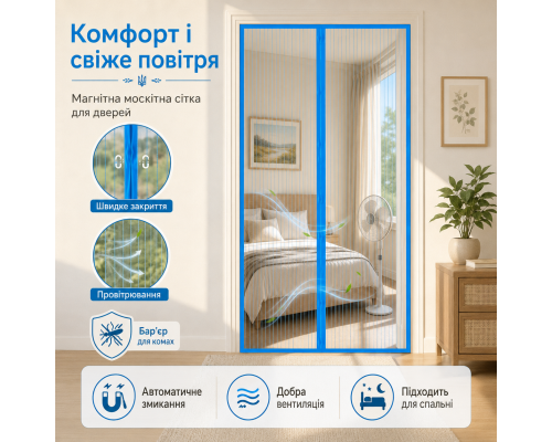 Антимоскітна магнітна сітка 100×210 см на двері із автоматичним закриттям