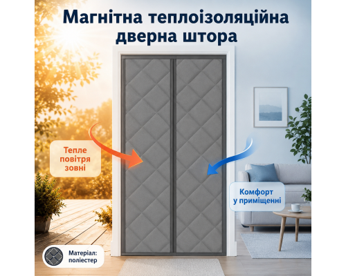 Магнітна дверна термоштора з центральним автозакриванням та стьобаною поверхнею (70 x 210 см)