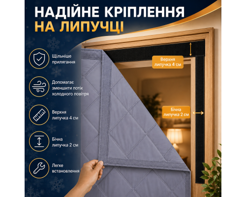 Утеплена магнітна термоштора на двері з оглядовим вікном (розмір 100 x 230 см)