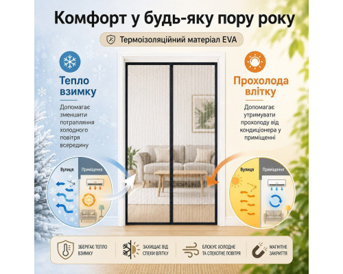 Магнітна термоізоляційна штора для дверей з автоматичним закриванням 100 x 200 см
