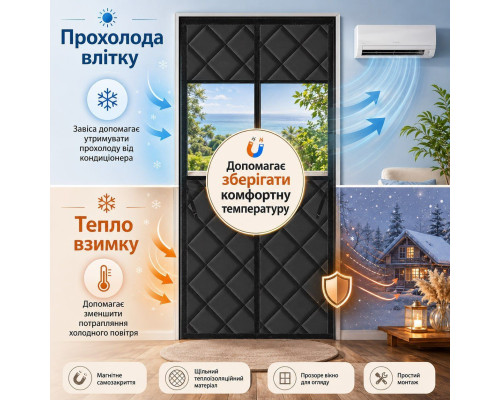 Теплозберігаюча термоштора з прозорим вікном з магнітним закриванням для дверей 95 x 220 см