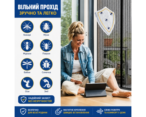Магнітна москітна сітка на двері 180 x 220 см